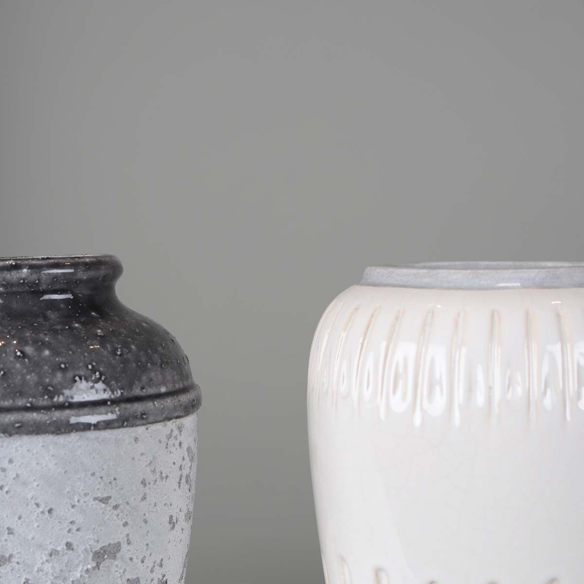 Off White Vase with Grey Cement Trim