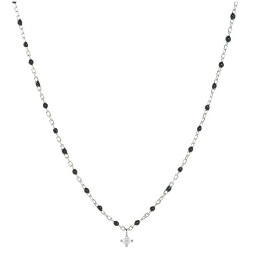 Silver Chain and Bead Necklace - Black