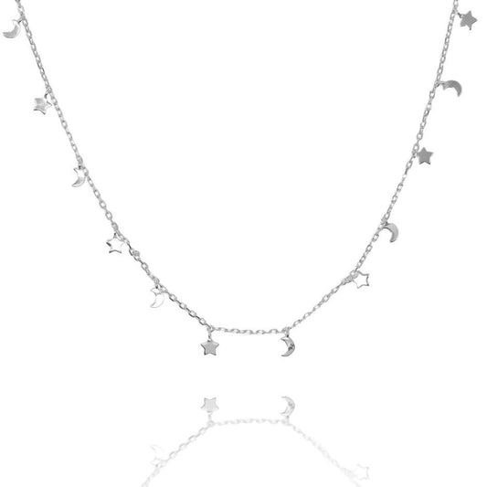 Moon and Stars Necklace Silver
