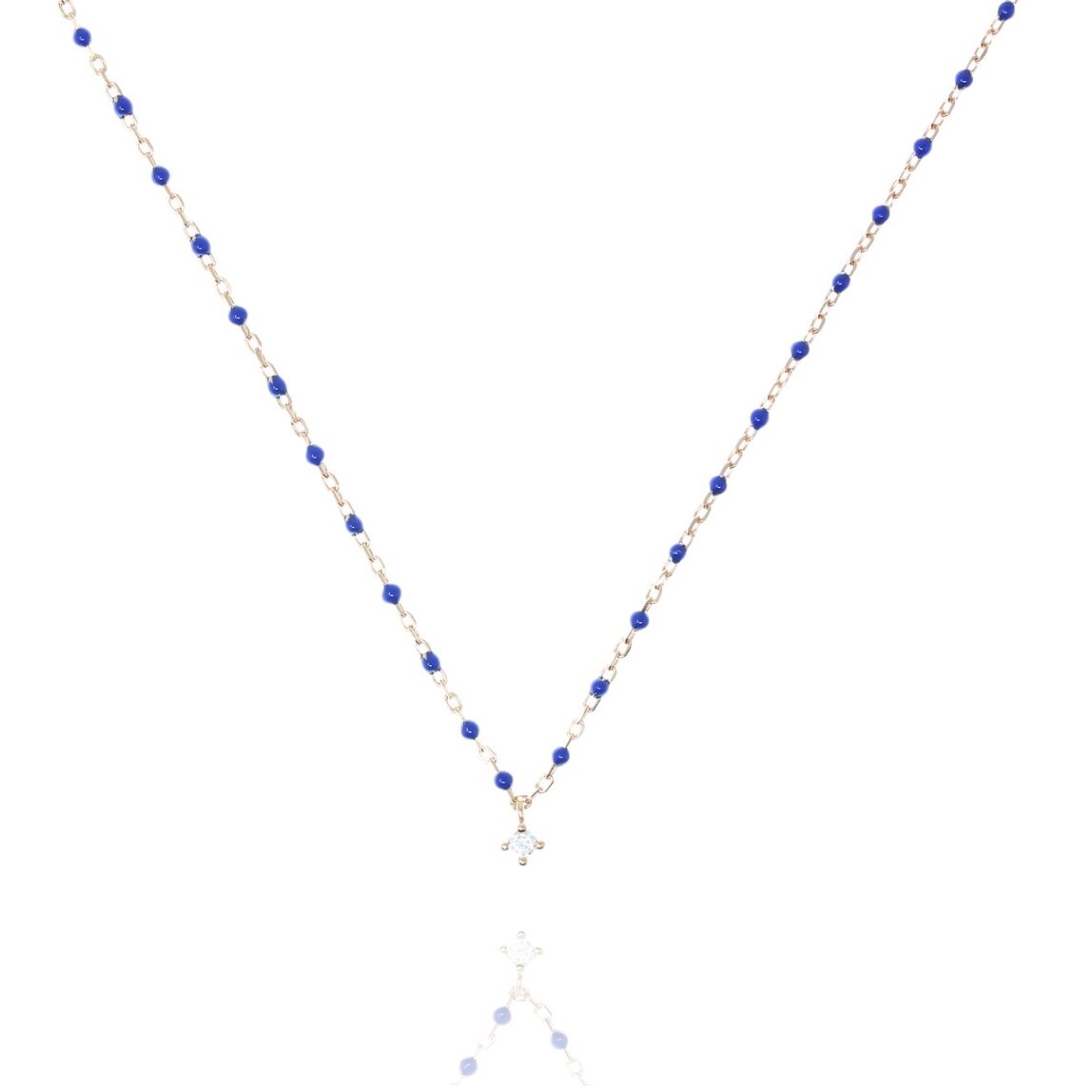 Silver Chain and Bead Necklace - Blue