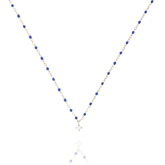 Silver Chain and Bead Necklace - Blue