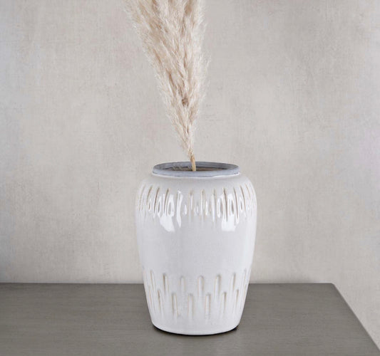 Off White Vase with Grey Cement Trim