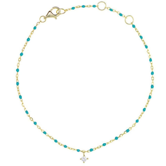 Gold Chain and Bead Bracelet - Turquoise